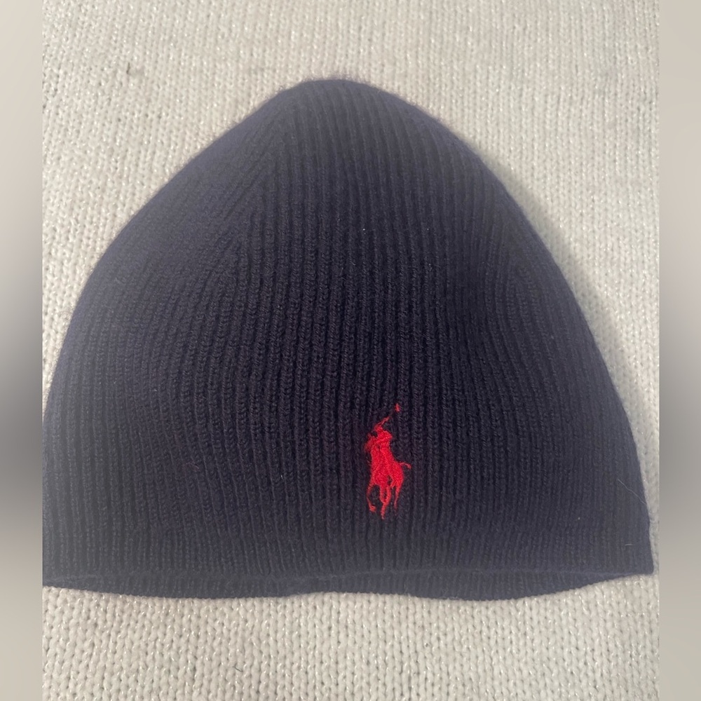 Ralph Lauren kids navy Hat with Red Emblem kids bonnet